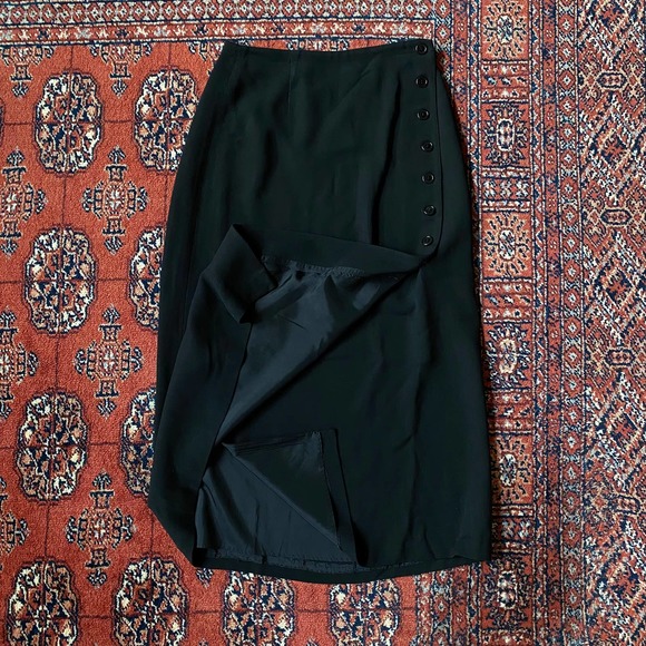 Ann Taylor 2 Black Faux Wrap Side Button Long Rayon/Wool Blend Skirt - Picture 2 of 6
